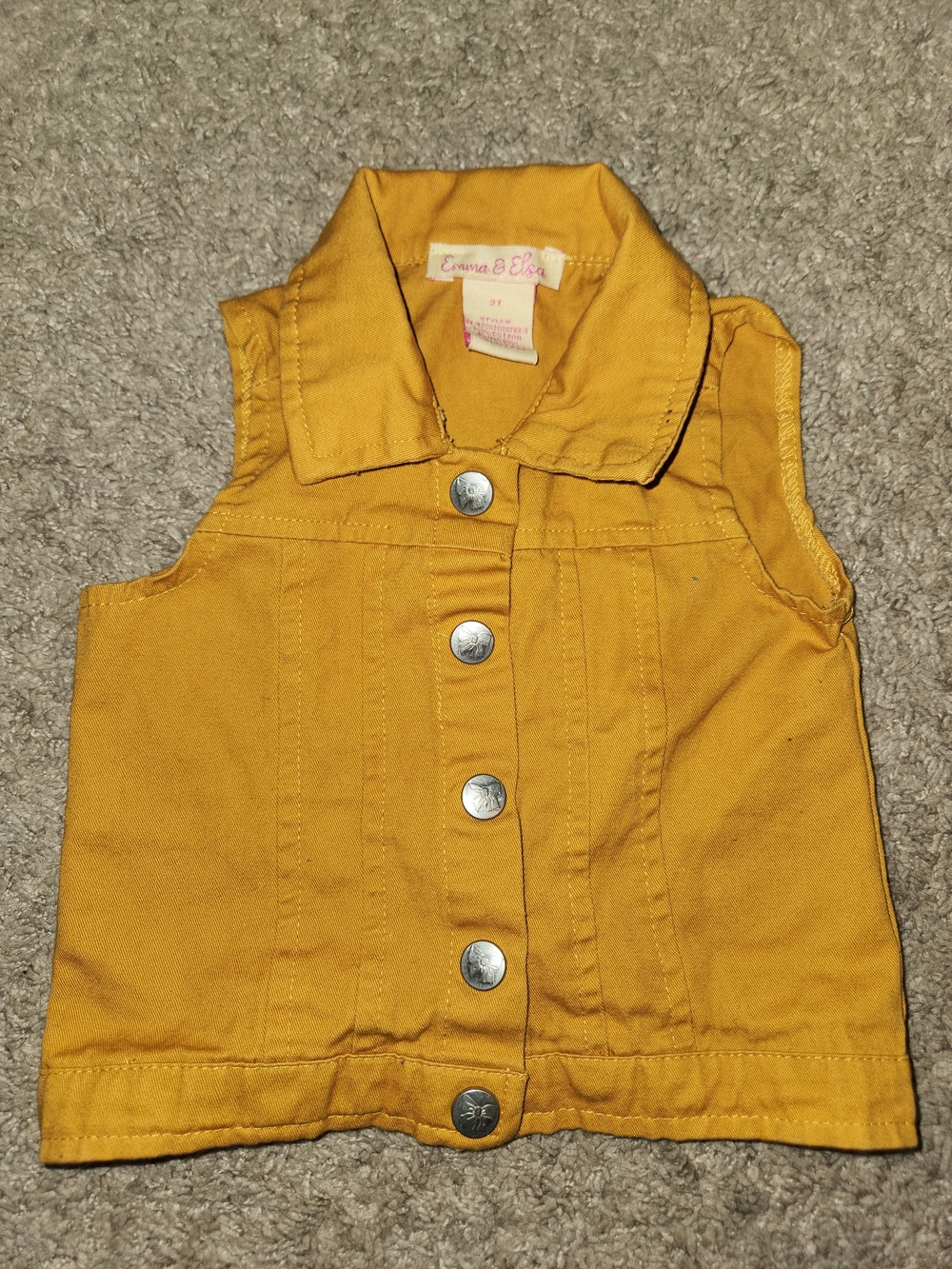 Emma & Elsa Baby Girls Denim Vest Sleeveless Mustard Gold Size 2T